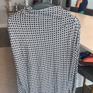 Ann Taylor Navy and White Geometric Long Sleeve Top